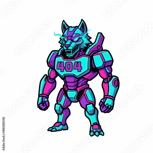 Wallpaper Mural Futuristic Wolf Robot Mascot 404 Error. Aggressive Cyborg Animal in Neon Synthwave Colors. Gaming Logo Vector Illustration. Torontodigital.ca