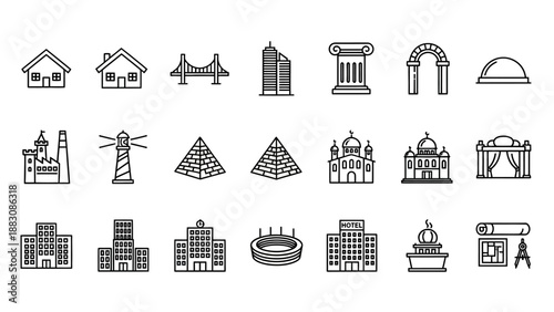 Collection of Simple Architectural Building Icons.