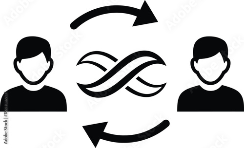 Collaborative interaction between two people isolated on white background, Vector