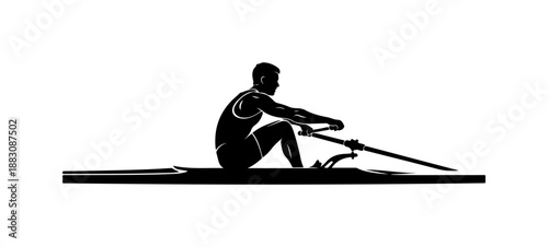 Silhouette of a Rower in Action