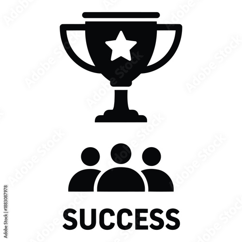 Team achieves success with trophy isolated on white background, Vector