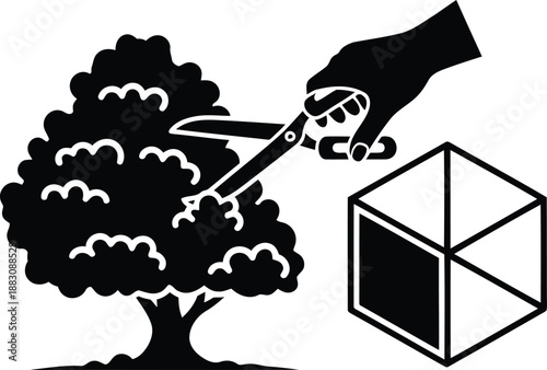 Pruning tree with scissors isolated on white background, Vector