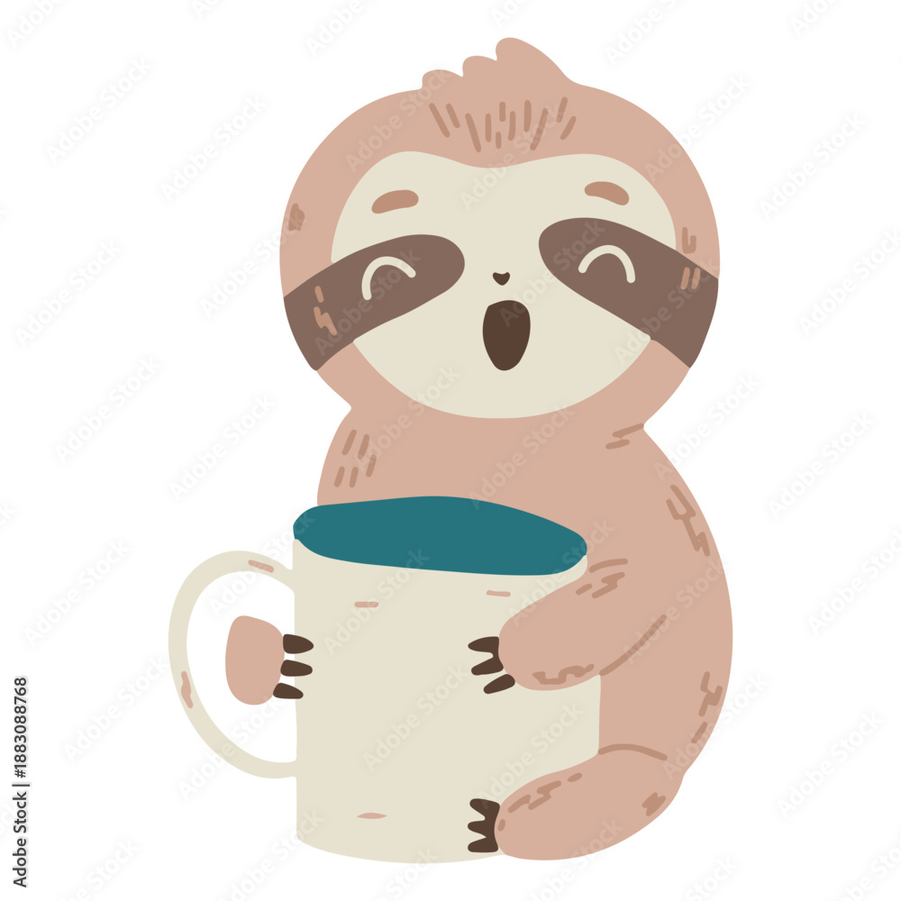 Obraz premium Cute sloth with a mug