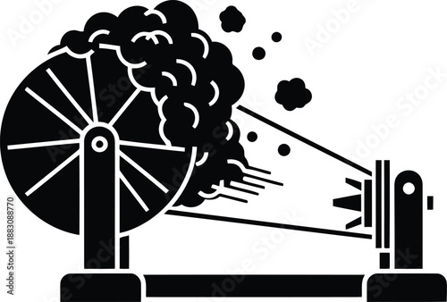 Steam powered machine in operation isolated on white background, Vector