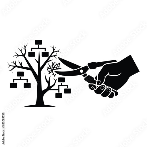 Pruning a decision tree isolated on white background, Vector
