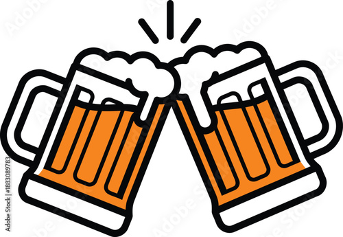 Two Beer Mugs Toasting Cheers Icon Graphic Design Illustration