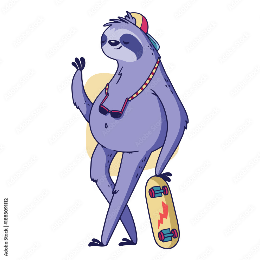Fototapeta premium Skater sloth illustration