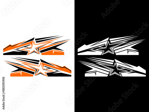 Aggressive Racing Car Decal Graphic with Star and Speed Lines