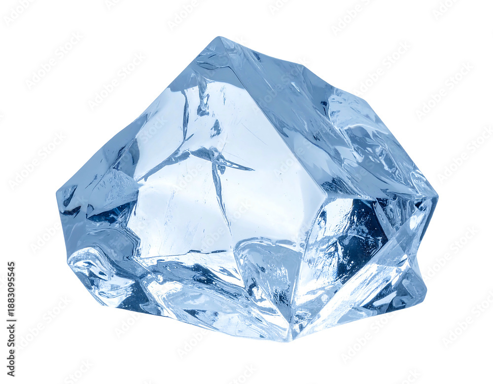 Obraz premium Sharp, angular, translucent blue ice crystal with many facets