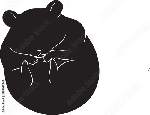 Cozy silhouette of a sleeping hamster curled into a ball, conveying comfort and peace.