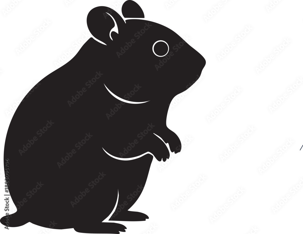 Fototapeta premium Simple black silhouette of a hamster standing and looking to the side.