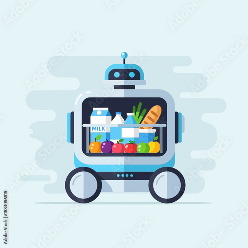 Innovative Robot Delivering Fresh Groceries Depicting Modern Automated Food Distribution Solutions