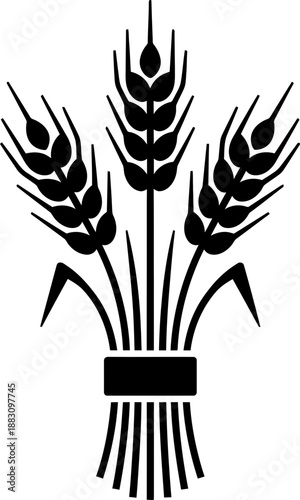Wheat sheaf tied with ribbon icon. Agriculture, harvest, and natural food concept. Black vector illustration isolated on white background for design, symbol