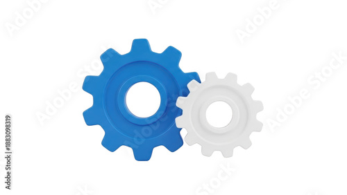 Blue and white gears interlocking.