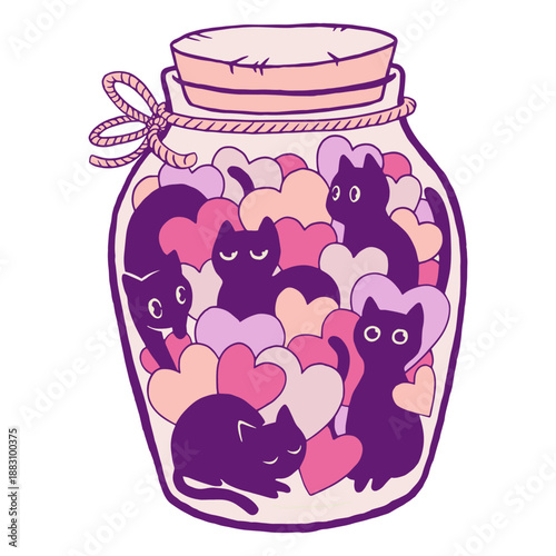 Valentines illustration cats jar