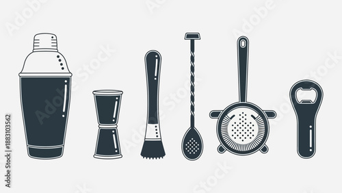 Minimalist Cocktail Tools Silhouette Depiction On A Light Background
