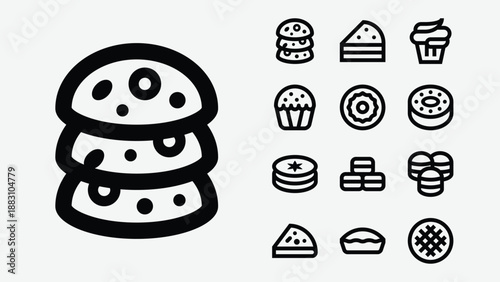 Pastry and bakery desserts icons set