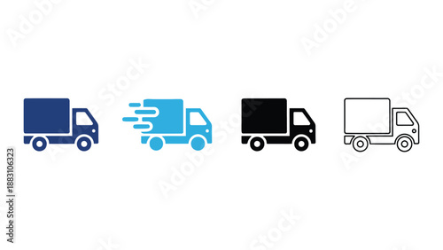 A set of four different colored delivery trucks on a white background