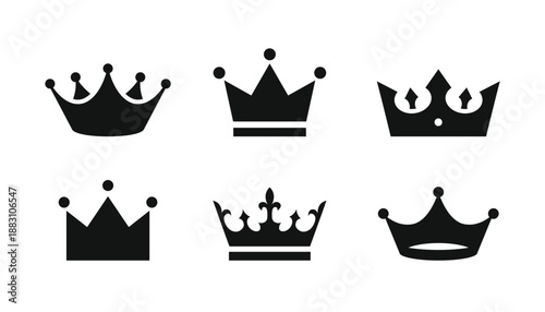 Crown icon set. Silhouette crown collection. Crown symbol. Premium membership symbol. Royal vip badge vector icons. Vector illustration.