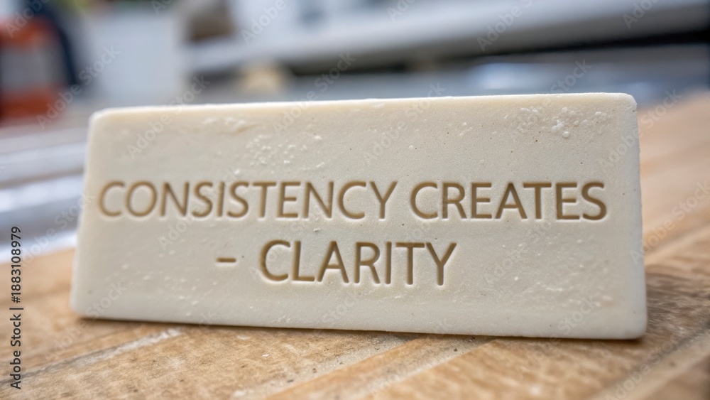 Naklejka premium Engraved Stone Block with 'Consistency Creates Clarity' Message