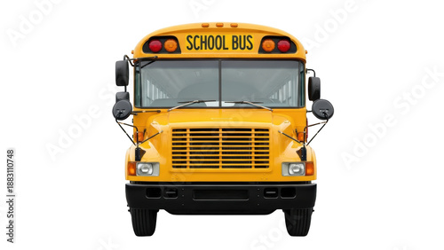 Front view of a classic yellow school bus.