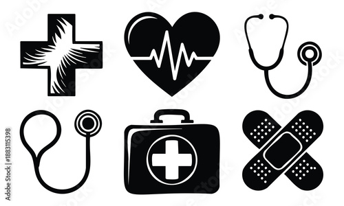Medical equipment and first aid symbols for emergency treatment kit