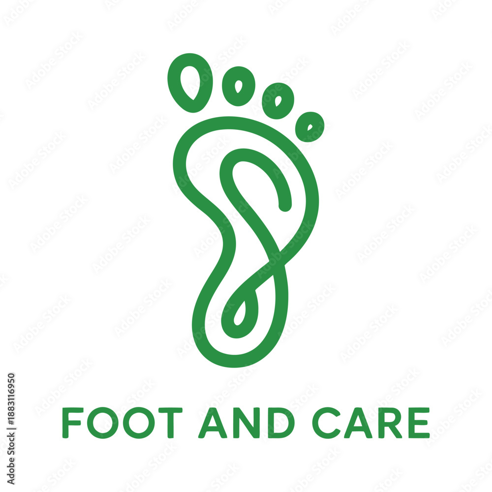 Obraz premium Green foot print logo with text foot and care icon