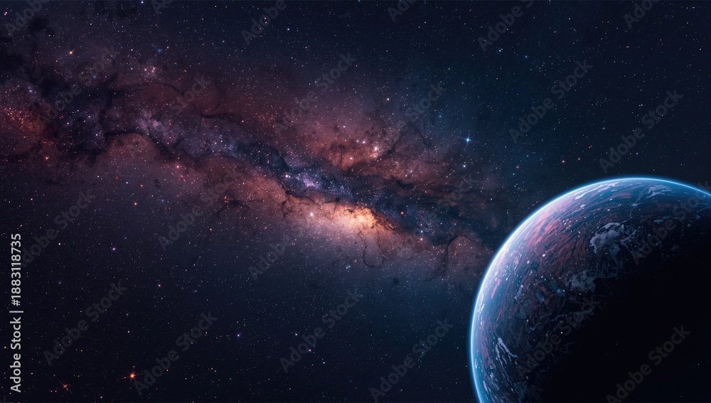 Fototapeta premium Vibrant starry sky and planets forming space background for editorial headers, astronomy appreciation