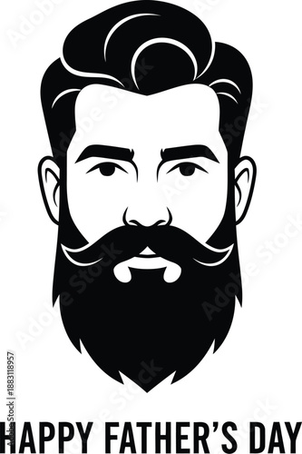 A striking black and white illustration depicts a bearded man s face celebrating fatherhood with a festive message below high quality