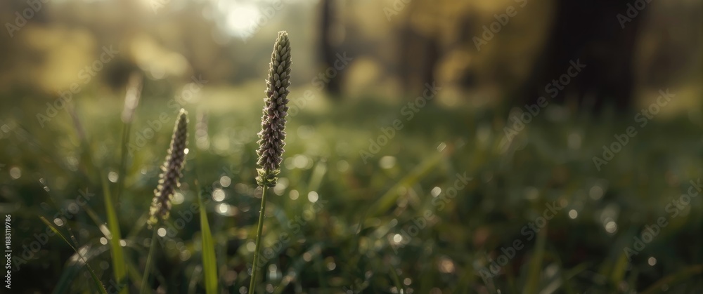 Fototapeta premium Up-close image of two wild sugar cane plant flowers