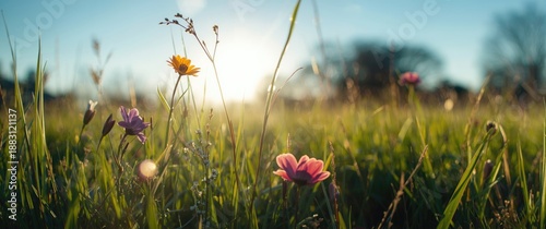 A field of flowers amidst green grass