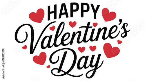 happy valentines day hand lettering typography with red hearts for romantic greeting card poster banner and love celebration design