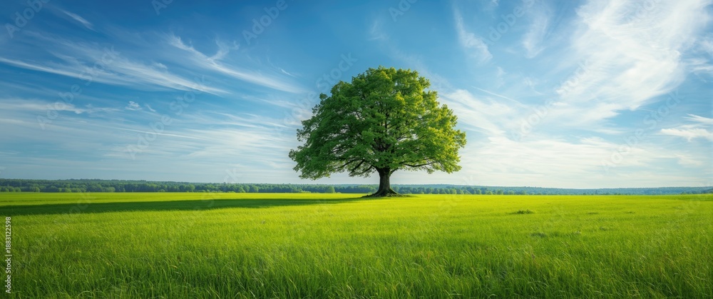 Obraz premium Grassy field under a blue sky with Sun shining brightly