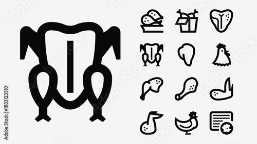 Poultry and chicken meat icons set