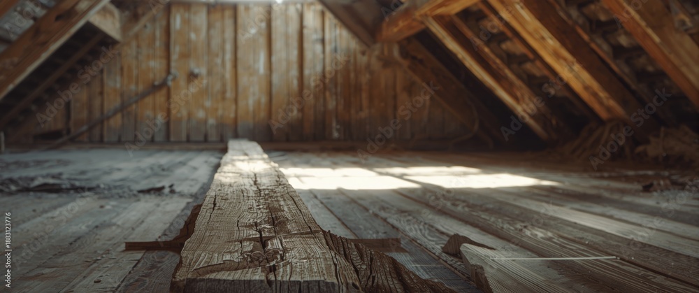Obraz premium Support construction in attic featuring a weak wooden floor beam