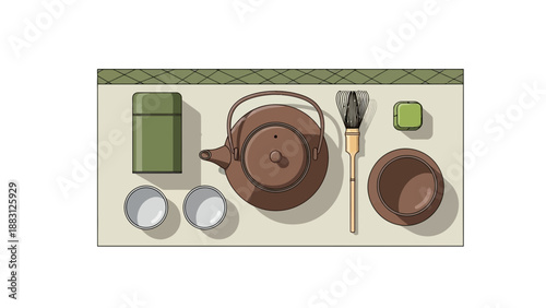 Minimalist Japanese Tea Ceremony Set On A Table For Wellness And Meditation Practice