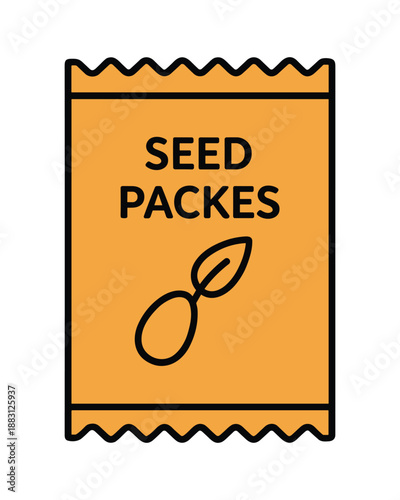 Seed packets vector icon: gardening supply illustration with plant growth symbol