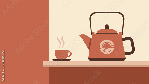Minimalist Illustration of Tea Pot and Cup Depicting Cozy Afternoon Moments