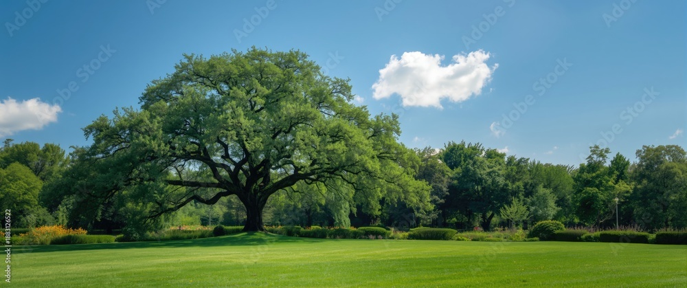 Obraz premium Beautiful park adorned with vibrant greenery