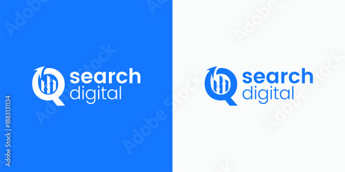 Digital Marketing and SEO Analytics Logo with Magnifying Glass and Bar Chart
