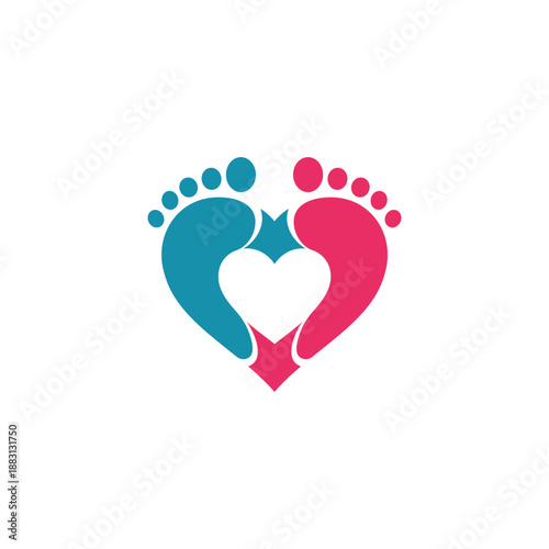 Heart-shaped baby footprint logo symbolizing love, family, and new life
