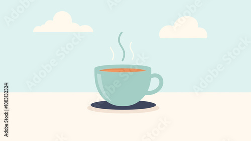 Minimalist Morning Coffee Illustration With Clouds Representing a Relaxing Atmosphere