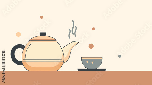 Minimalist Teapot Illustration: Warm Beverage Preparation, Serene Atmosphere, and Leisure Time