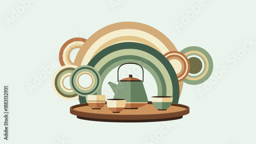 Minimalist Teatime Arrangement: A Tranquil Composition with a Stylish Retro Vibe