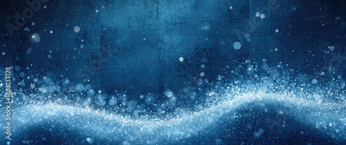 Christmas card with abstract art featuring a white snow backdrop and a blue textured pattern, creating a captivating winter light that looks like snowy space