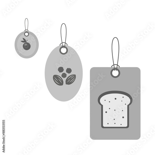 Minimalist Tags Displaying Berries, Almonds, And Bread Representing Natural Foodstuffs And Freshness