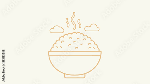 Minimalistic Depiction Of Steaming Rice In A Bowl, Simple And Elegant Design