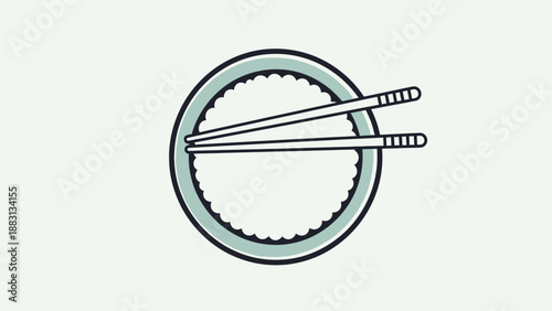 Minimalistic Illustration Of Rice Bowl With Chopsticks Representing Asian Cuisine Concept