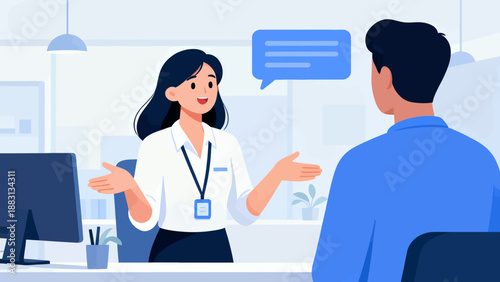 A woman and a man are having a conversation in a room. The woman is smiling and the man is looking at her