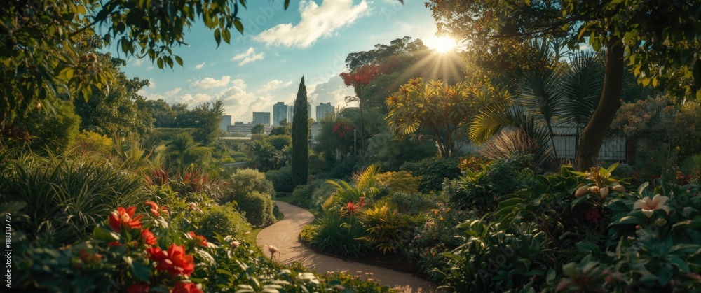 Fototapeta premium Peaceful Botanical Garden - A Rich Green Urban Retreat
